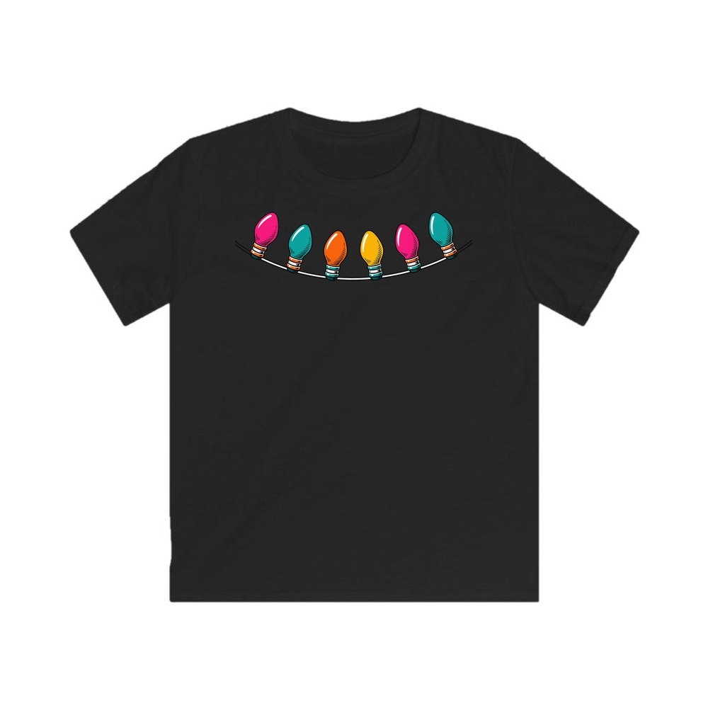 Retro Christmas Light Bulbs personalised kids Christmas tee in black