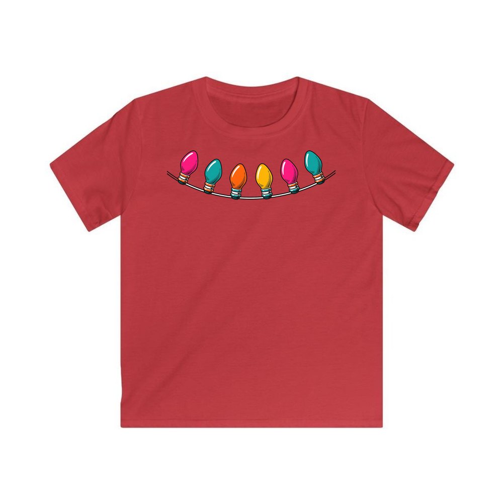 Retro Christmas Light Bulbs personalised kids Christmas tee in red
