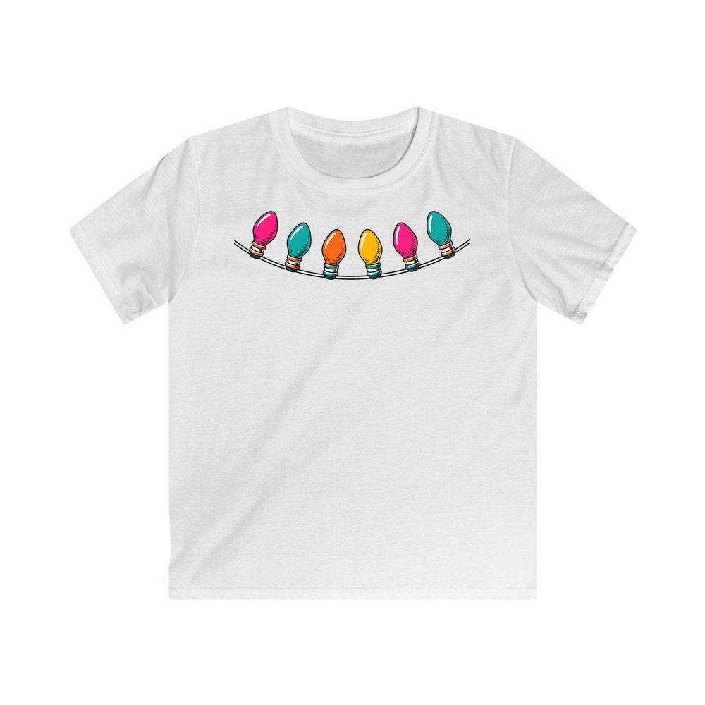 Retro Christmas Light Bulbs personalised kids Christmas tee in white