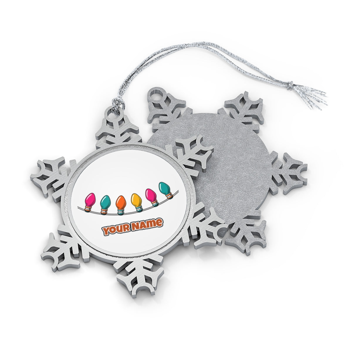 Retro Christmas Light Bulbs Personalised Pewter Christmas Ornament