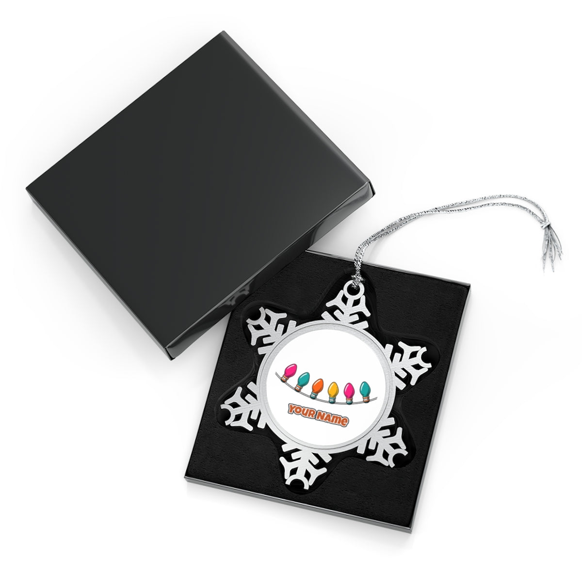 Retro Christmas Light Bulbs Personalised Pewter Christmas Ornament