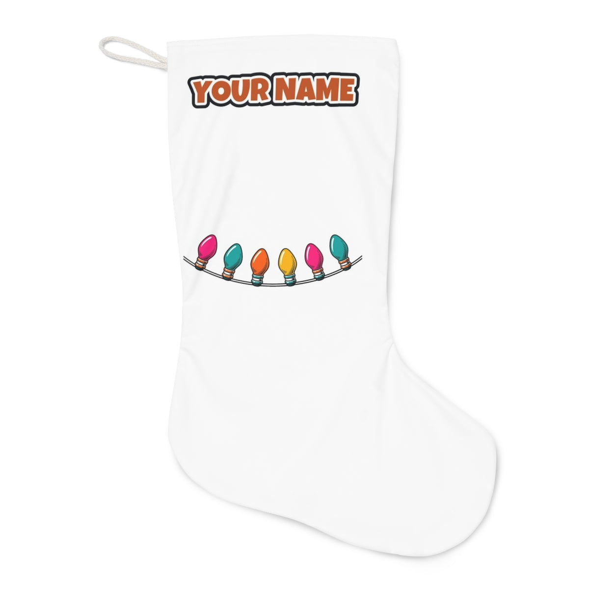 Retro Christmas Light Bulbs Christmas stocking laid flat, showing the full print