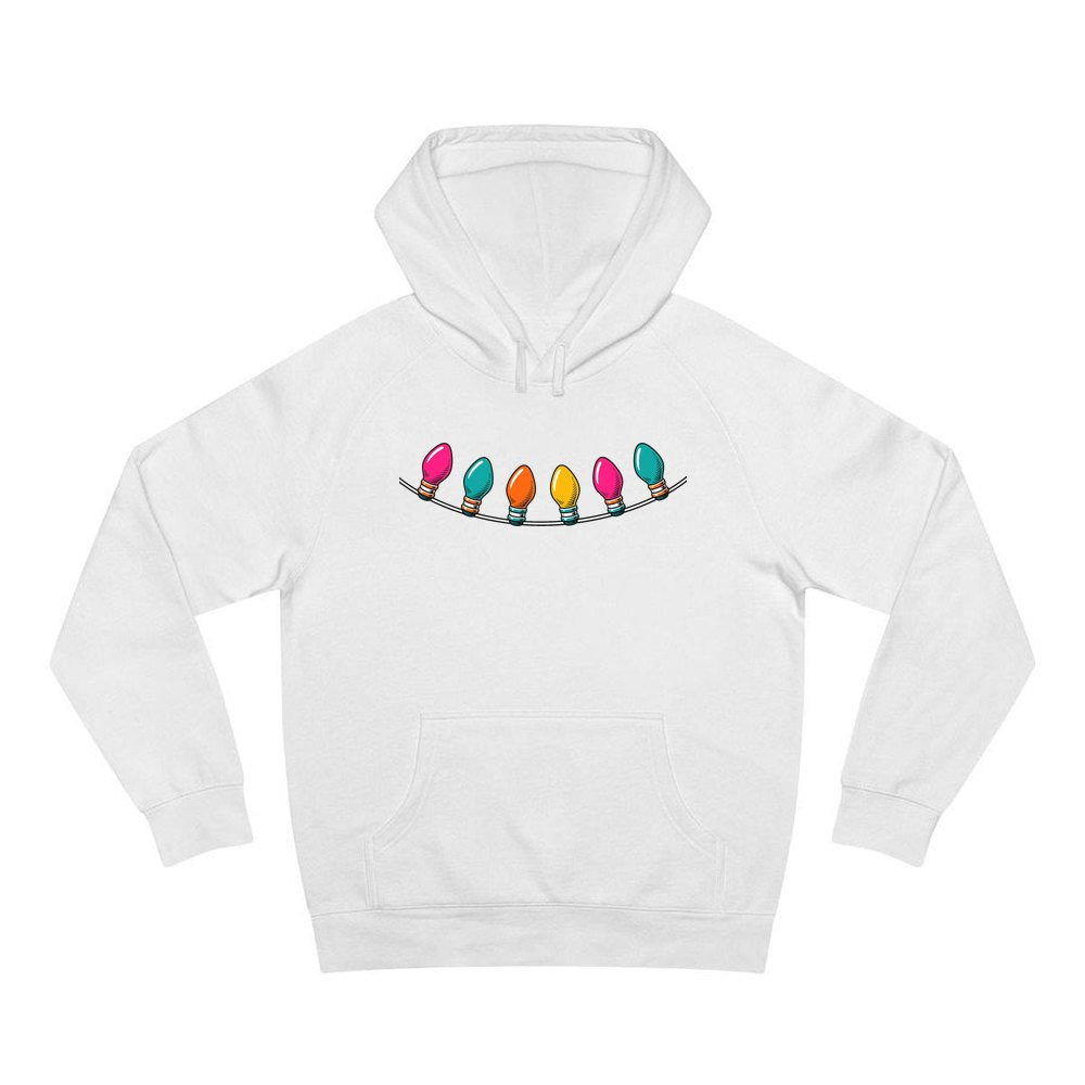 Retro Christmas Light Bulbs personalised Christmas hoodie in white