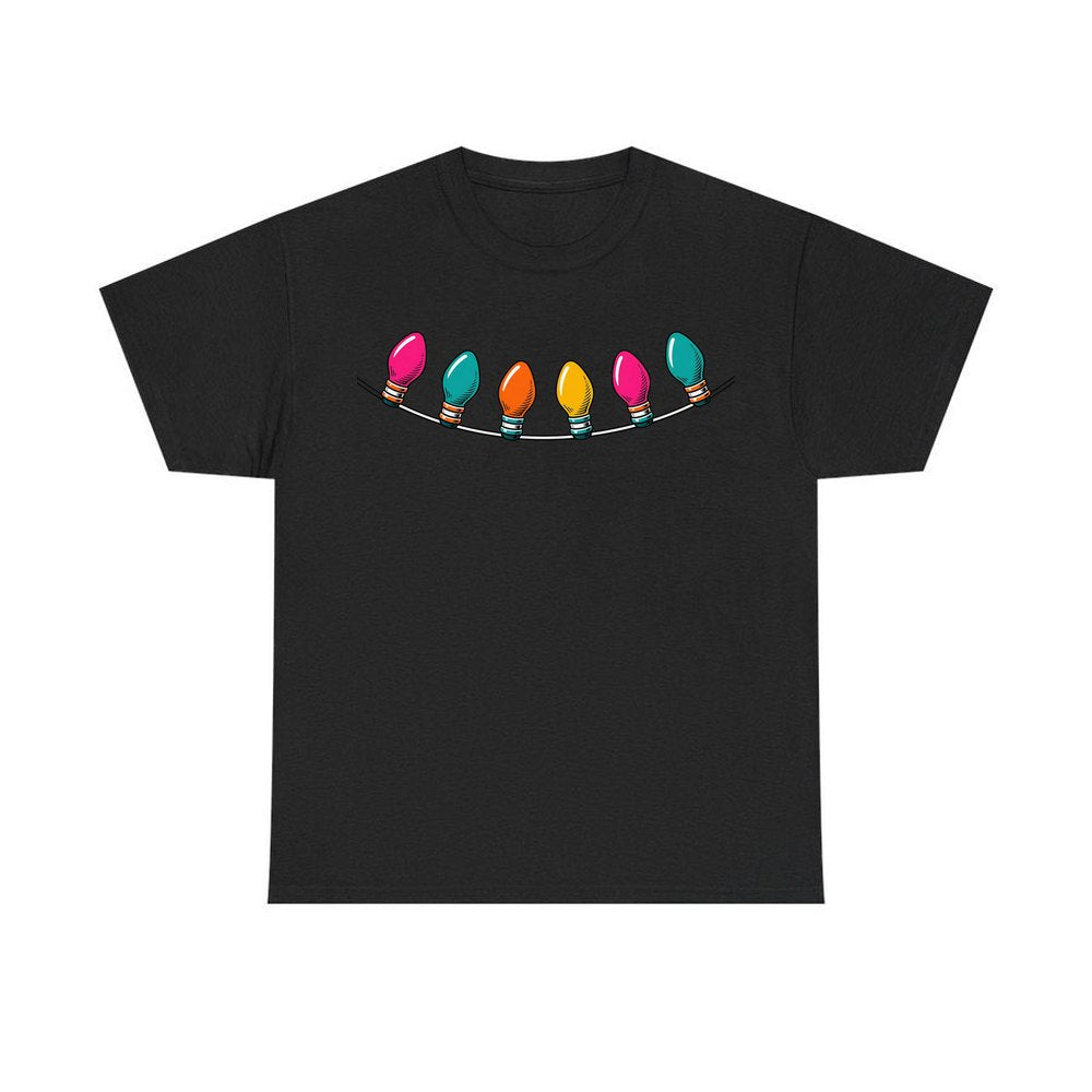 Retro Christmas Light Bulbs personalised Christmas T-shirt in black