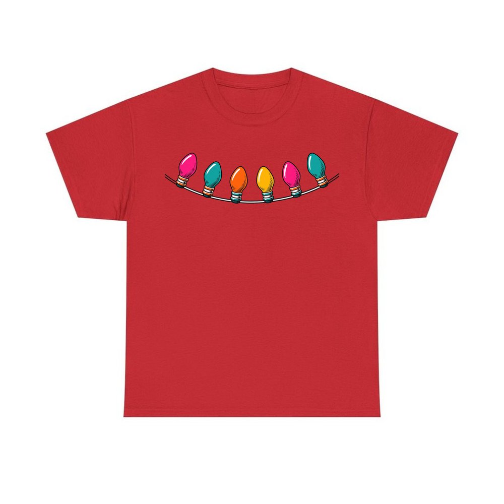 Retro Christmas Light Bulbs personalised Christmas T-shirt in red