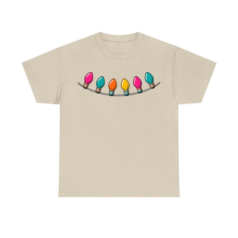 Retro Christmas Light Bulbs personalised Christmas T-shirt in sand