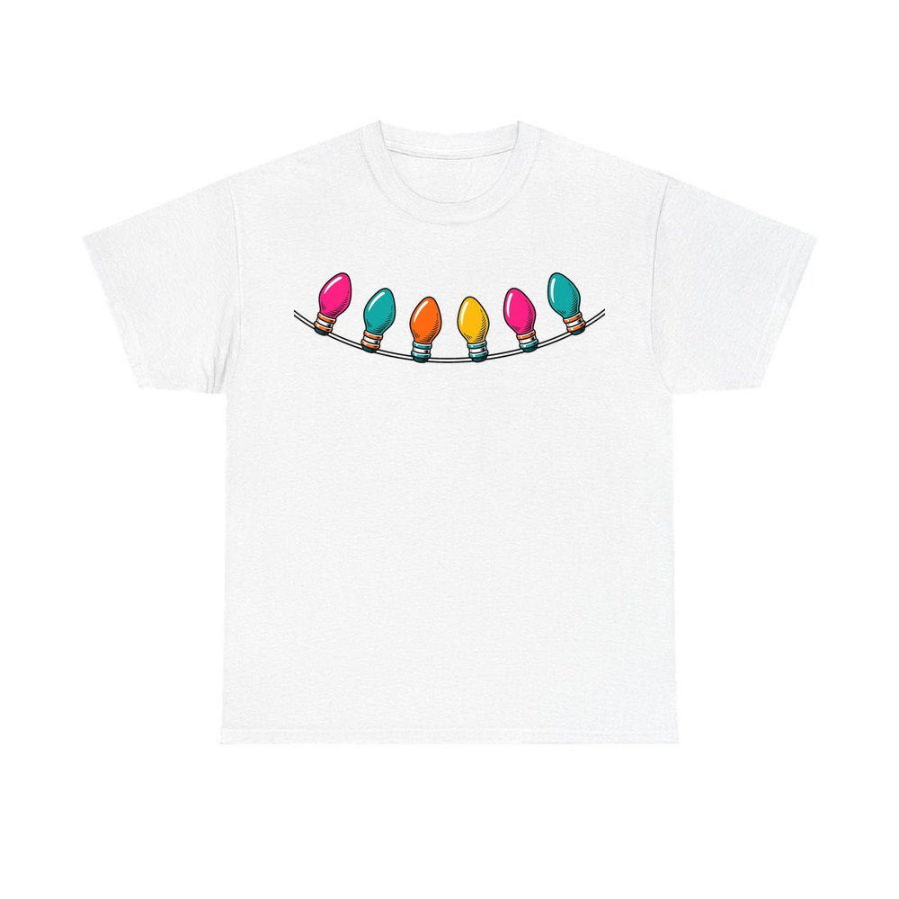 Retro Christmas Light Bulbs personalised Christmas T-shirt in white