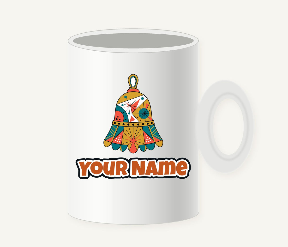 Retro Geometric Christmas Bell Personalised Christmas Mug