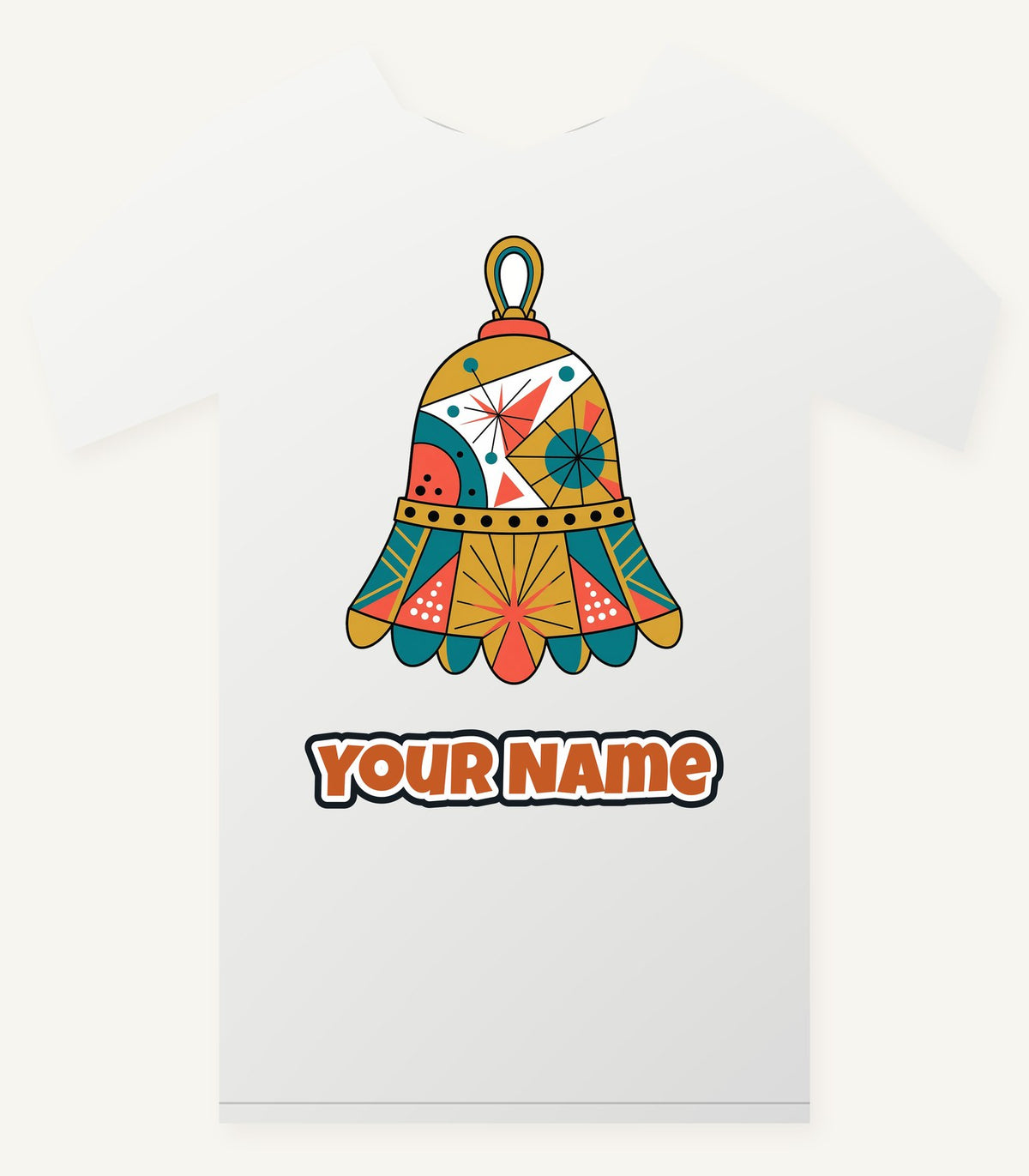 Retro Geometric Christmas Bell Personalised Christmas T-Shirt and Hoodie