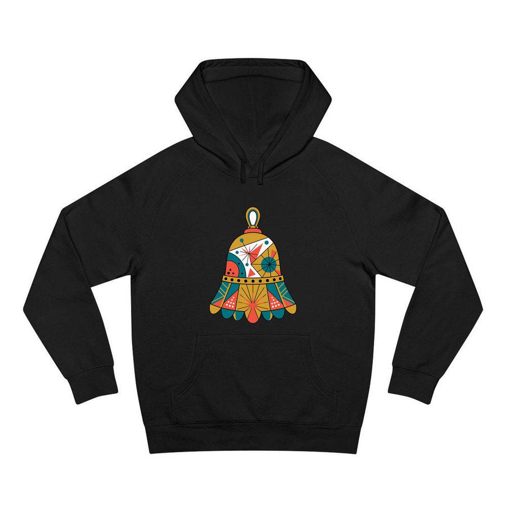 Retro Geometric Christmas Bell personalised Christmas hoodie in black