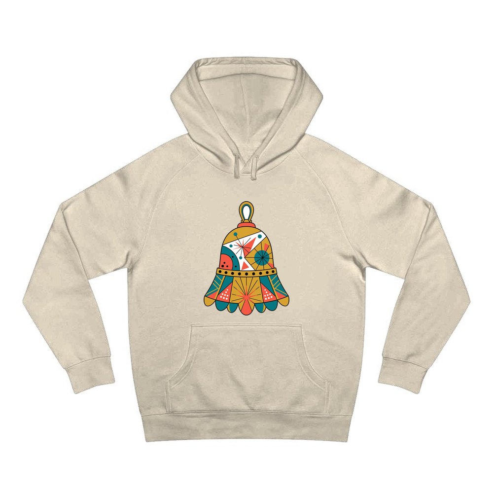 Retro Geometric Christmas Bell personalised Christmas hoodie in sand