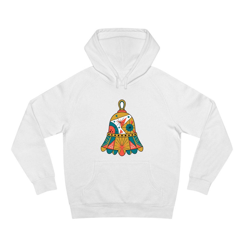 Retro Geometric Christmas Bell personalised Christmas hoodie in white