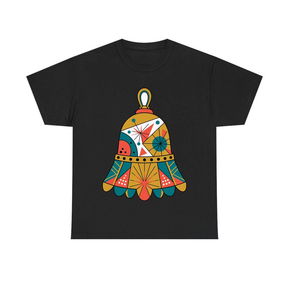 Retro Geometric Christmas Bell personalised Christmas T-shirt in black