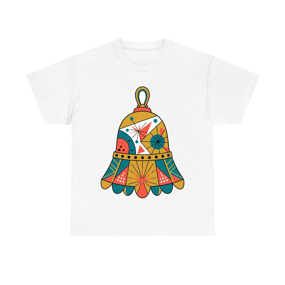 Retro Geometric Christmas Bell personalised Christmas T-shirt in white