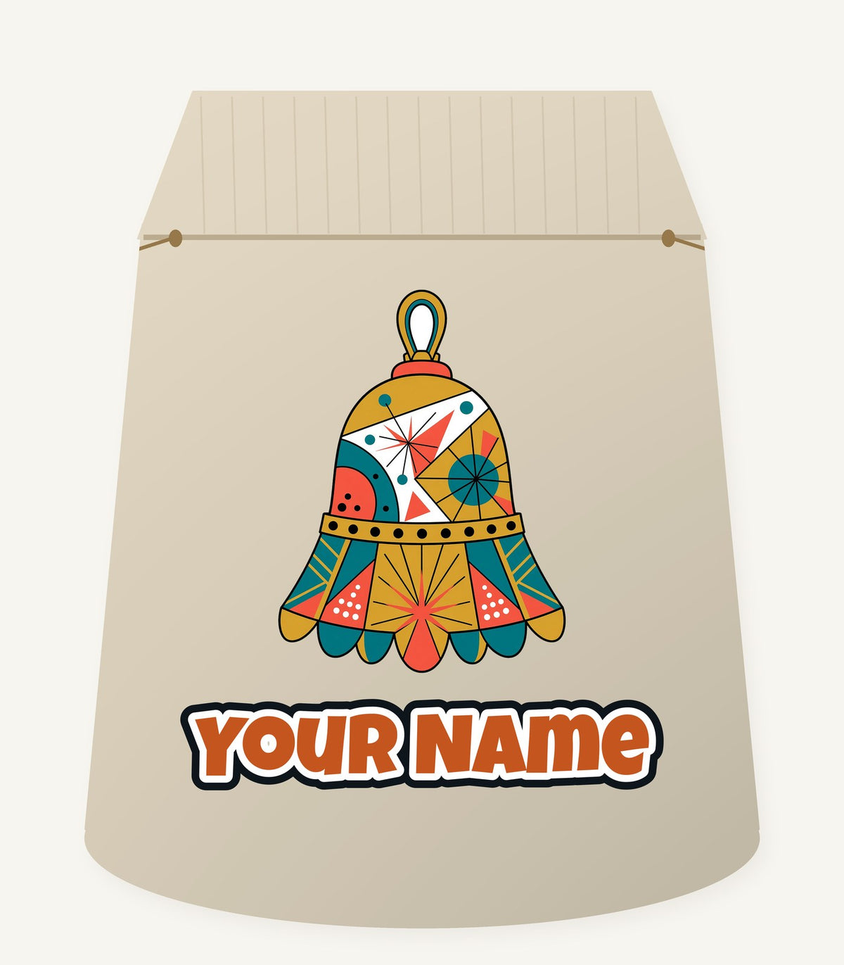 Retro Geometric Christmas Bell Personalised Santa Sack