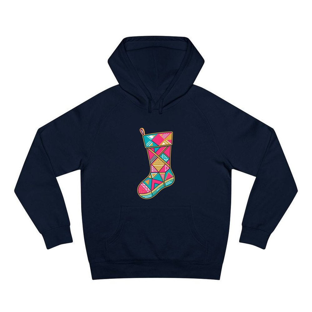 Retro Geometric Stocking personalised Christmas hoodie in navy