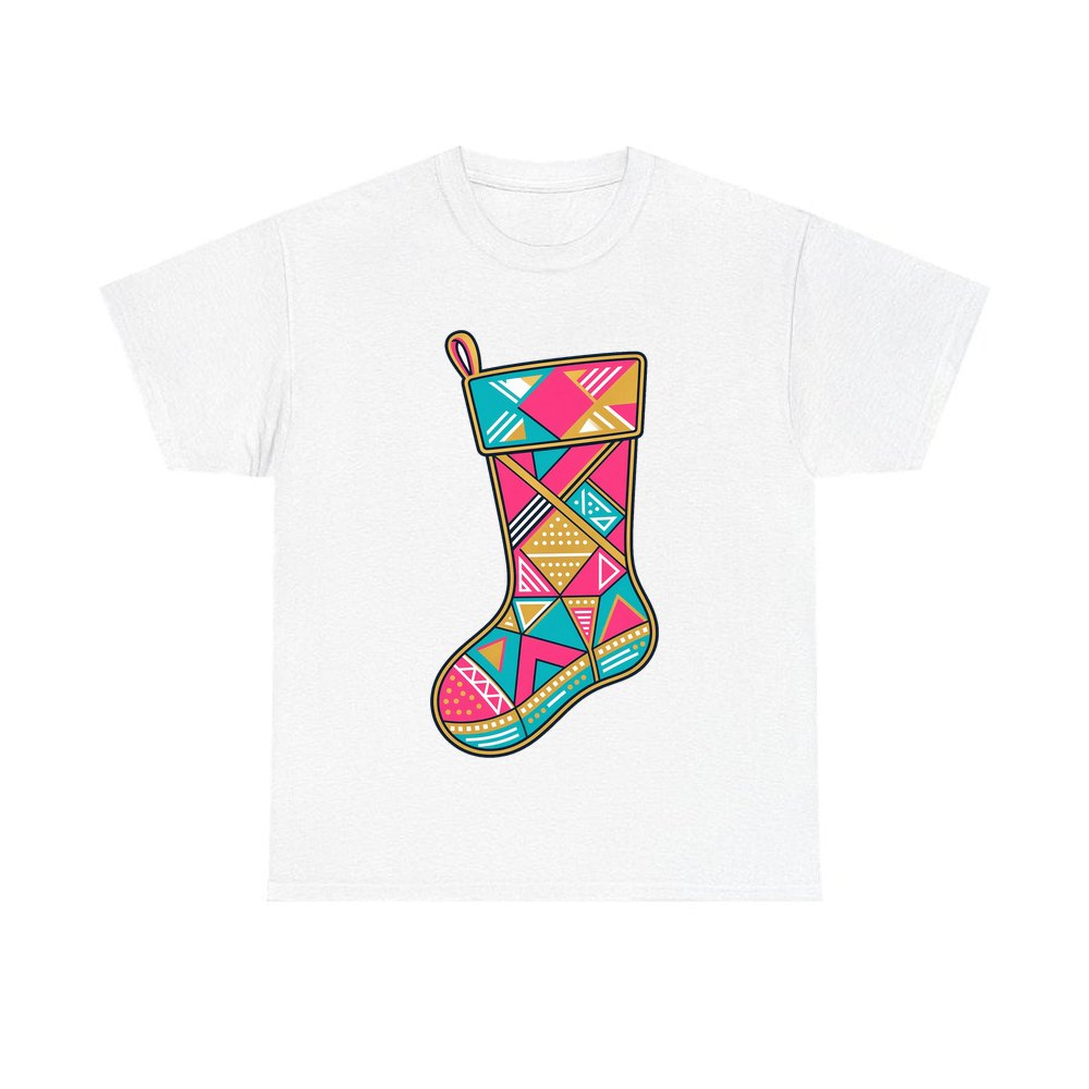 Retro Geometric Stocking personalised Christmas T-shirt in white