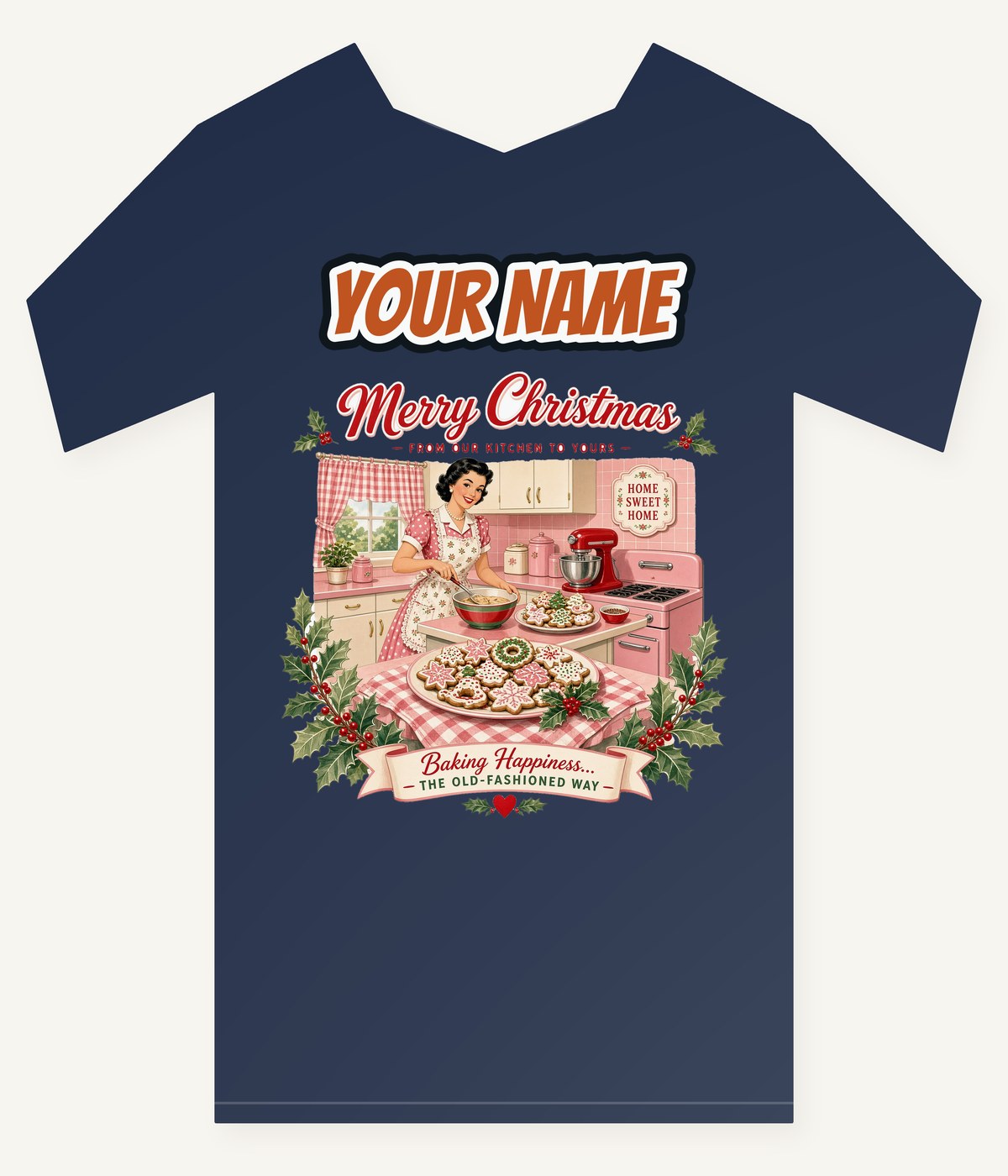 Retro Kitchen Christmas Baking Personalised Kids and Baby Christmas Tee