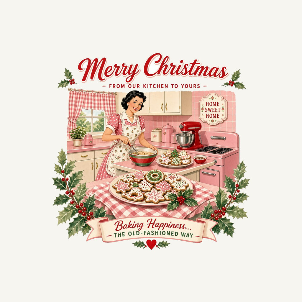 Retro Kitchen Christmas Baking Personalised Kids and Baby Christmas Tee