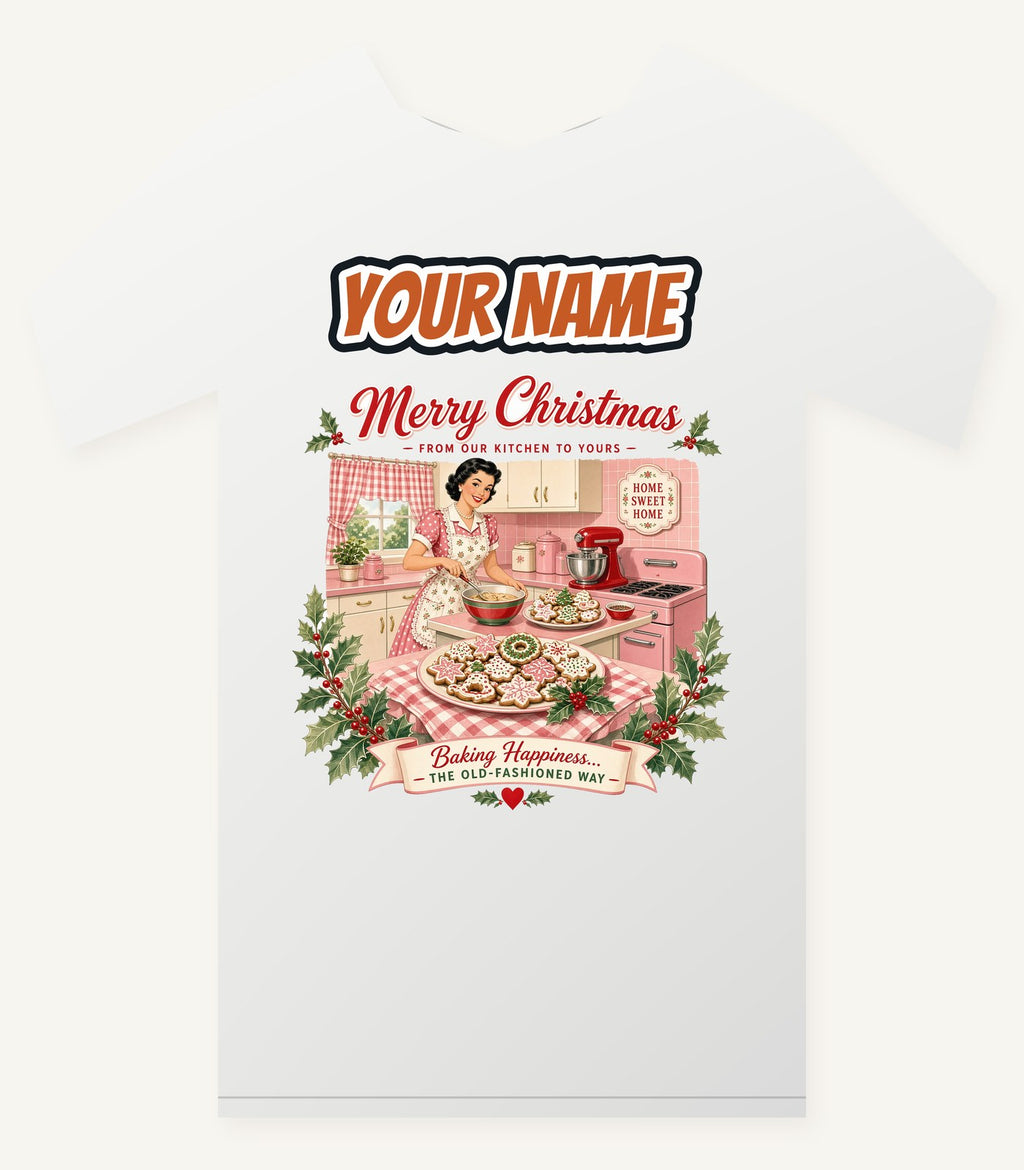Retro Kitchen Christmas Baking Personalised Christmas T-Shirt and Hoodie