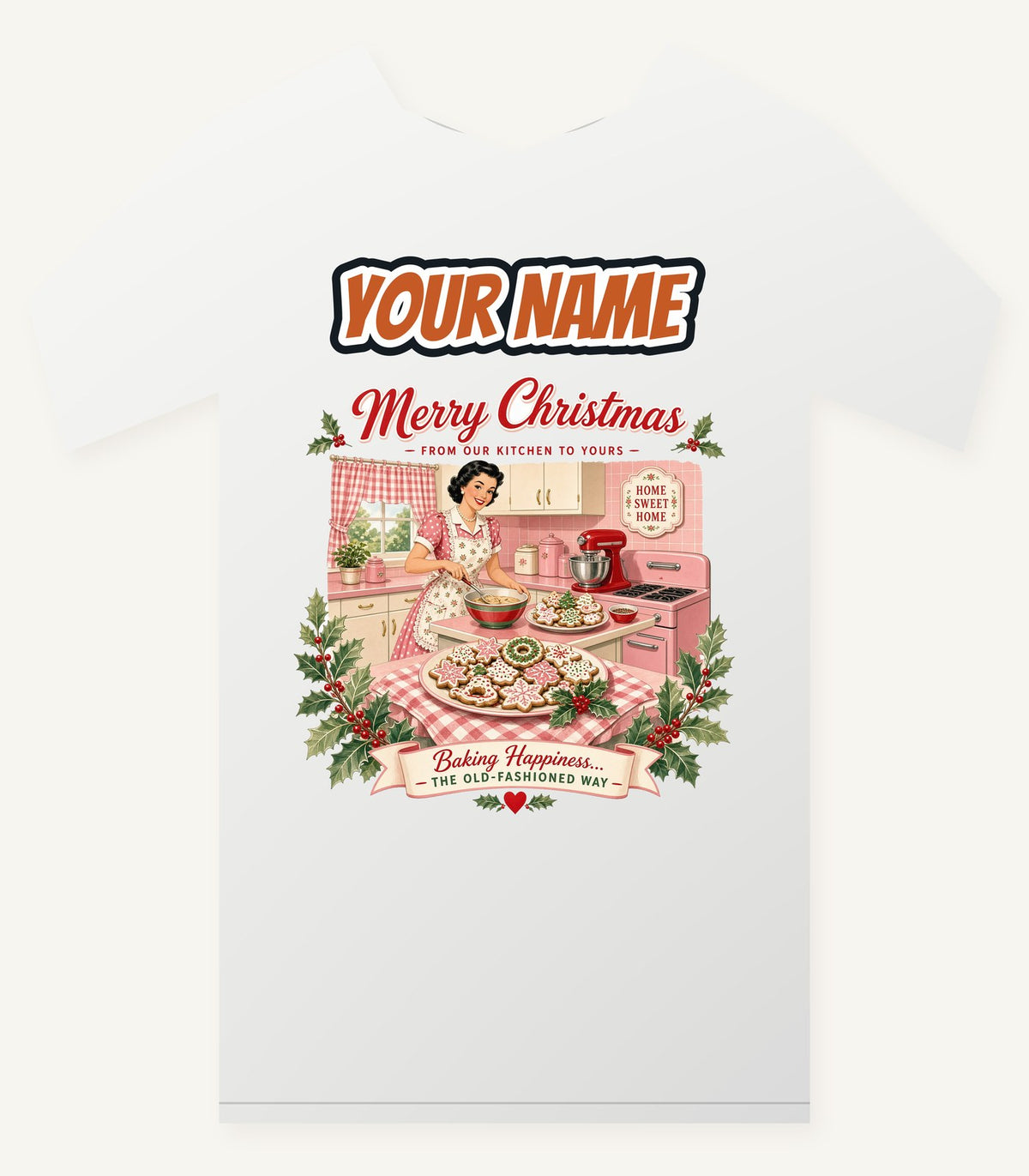 Retro Kitchen Christmas Baking Personalised Christmas T-Shirt and Hoodie
