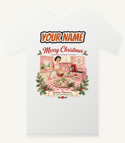 Retro Kitchen Christmas Baking Personalised Christmas T-Shirt and Hoodie