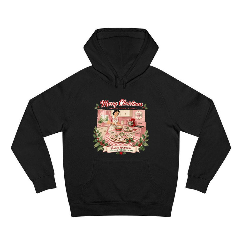 Retro Kitchen Christmas Baking personalised Christmas hoodie in black