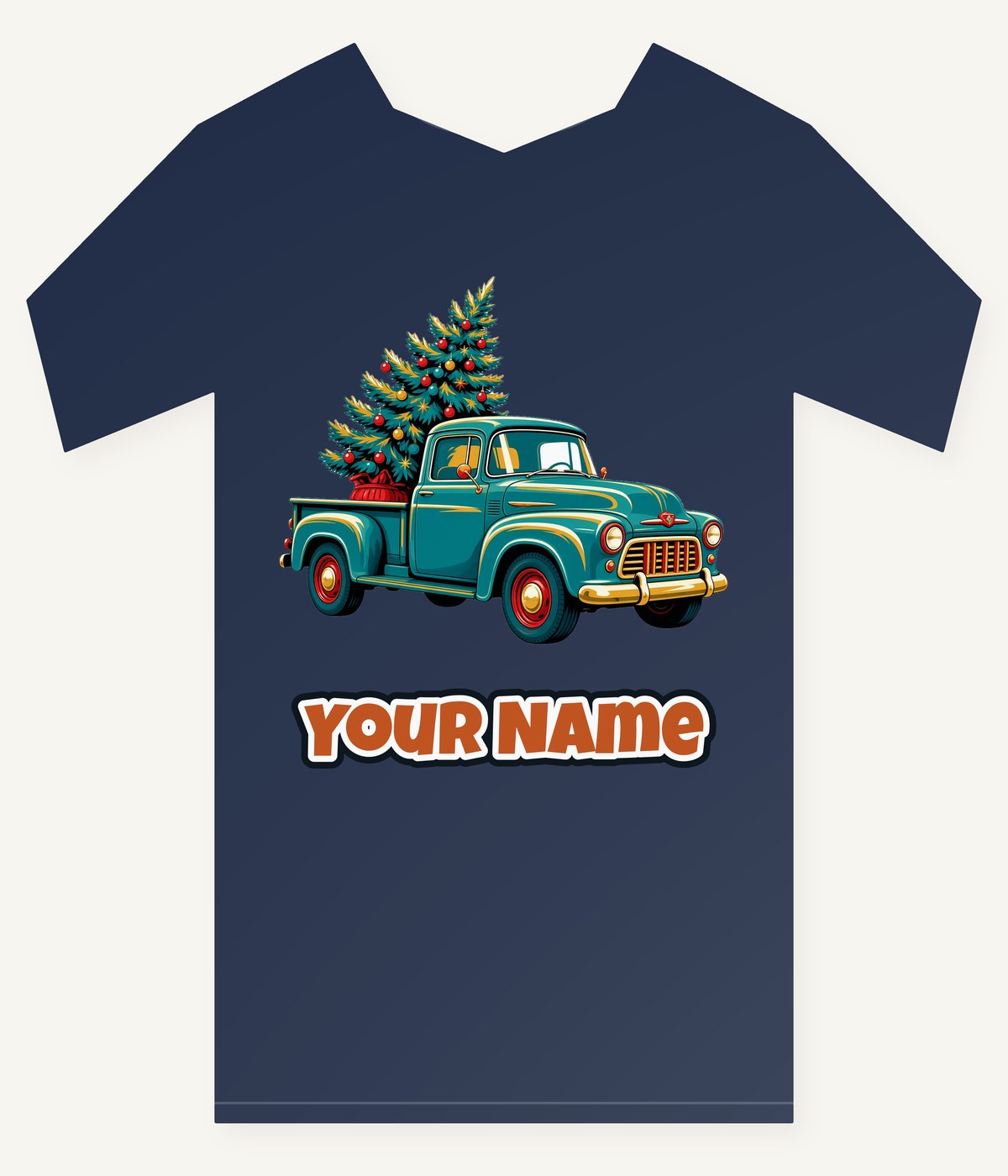 Retro Pickup With Christmas Tree Personalised Kids Tee and Baby Bodysuit