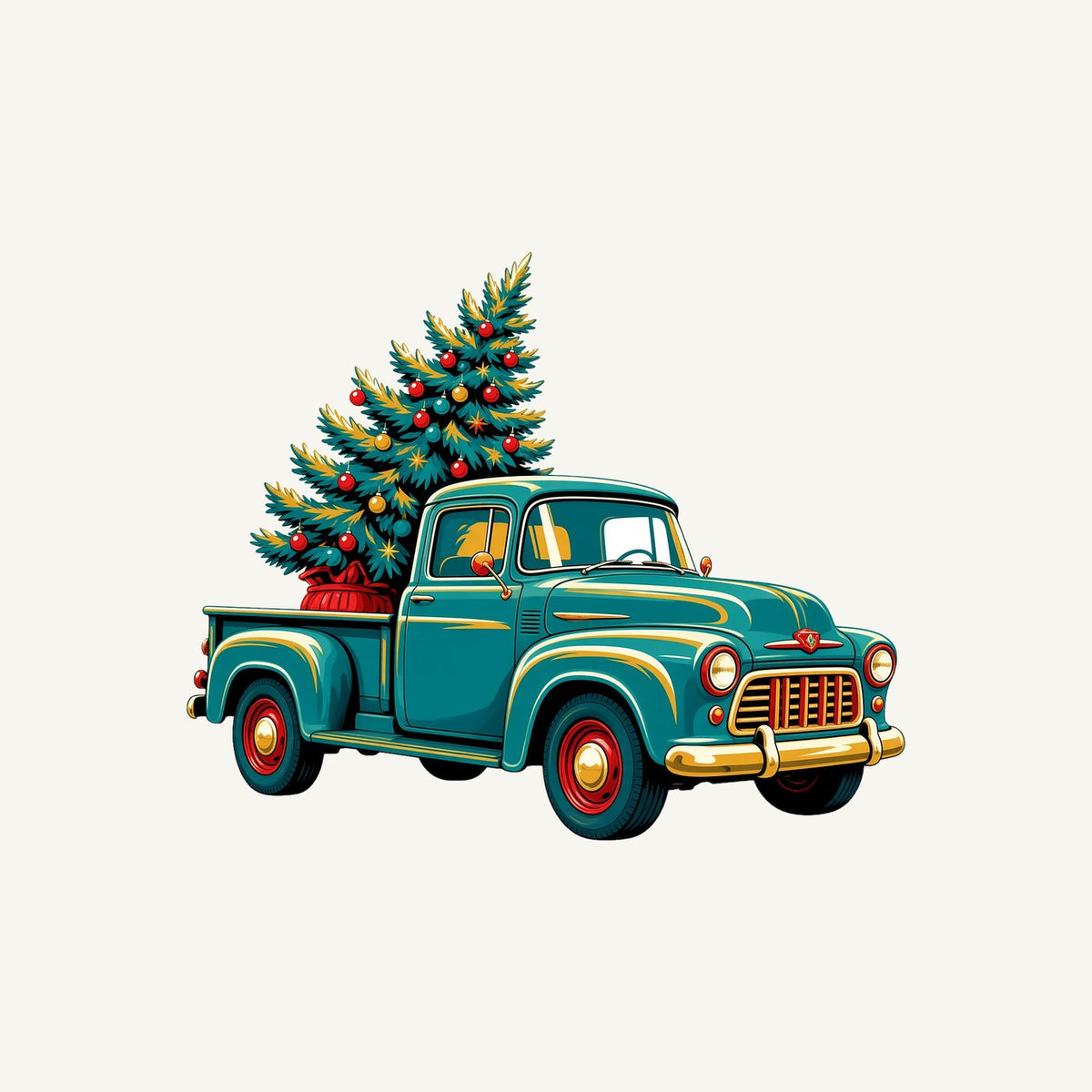Retro Pickup With Christmas Tree Personalised Kids Tee and Baby Bodysuit
