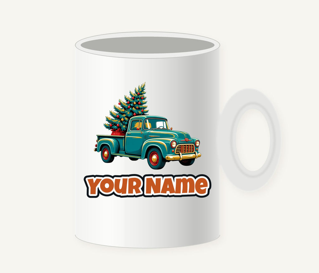 Retro Pickup With Christmas Tree Personalised Christmas Mug