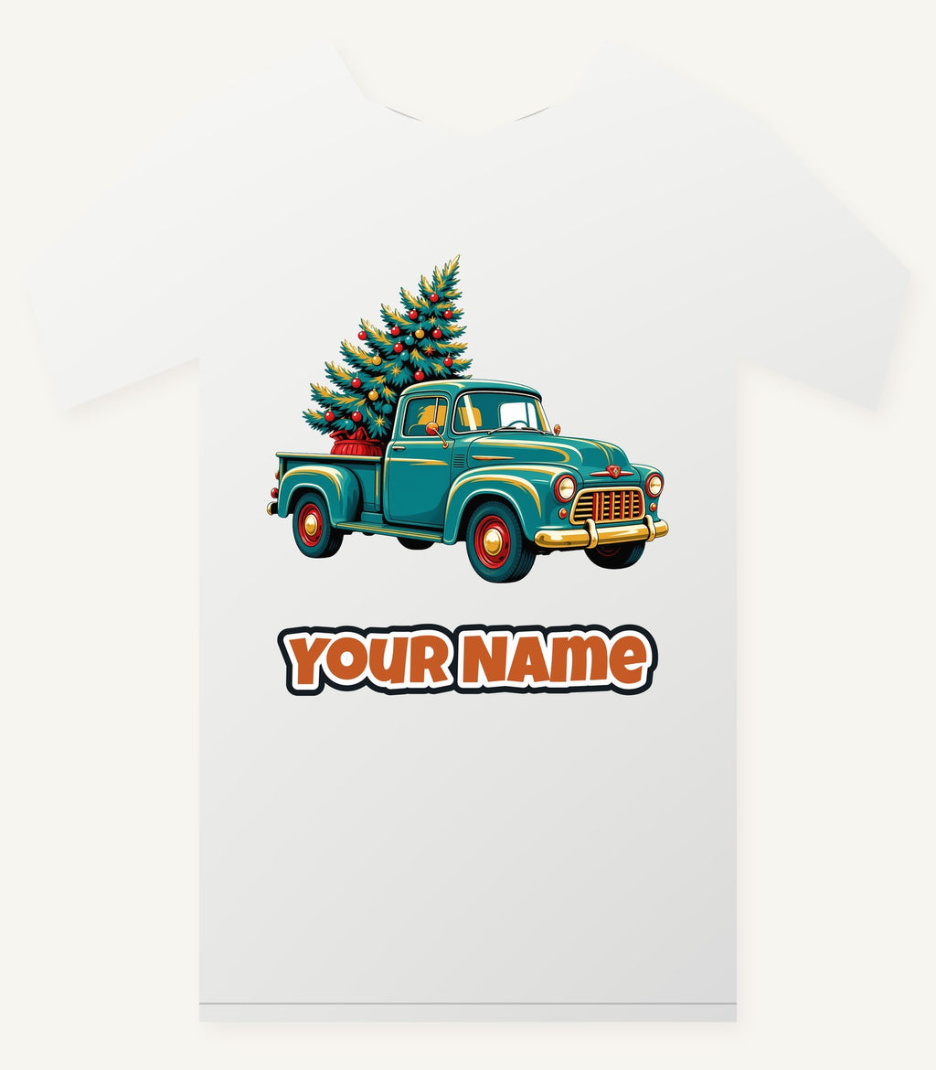 Retro Pickup With Christmas Tree Personalised Christmas T-Shirt and Hoodie