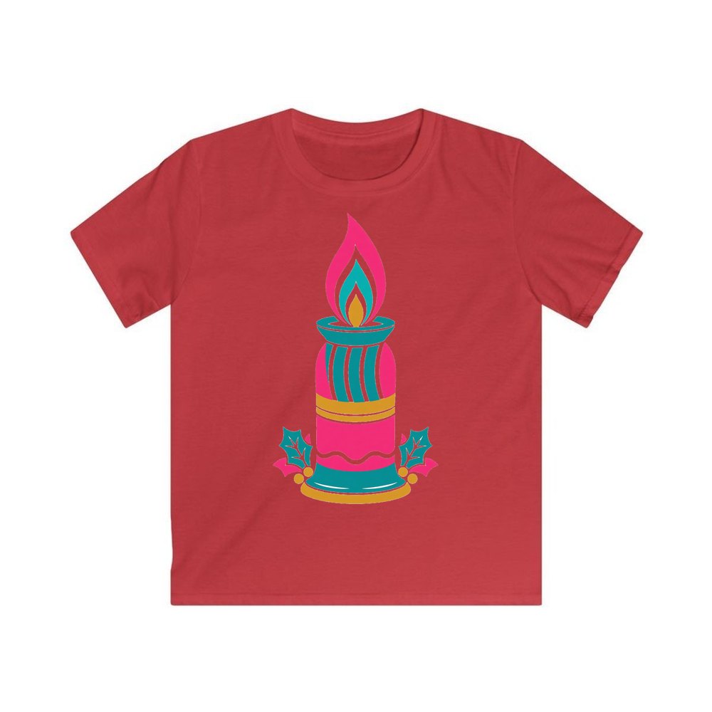 Retro Pink Christmas Candle personalised kids Christmas tee in red