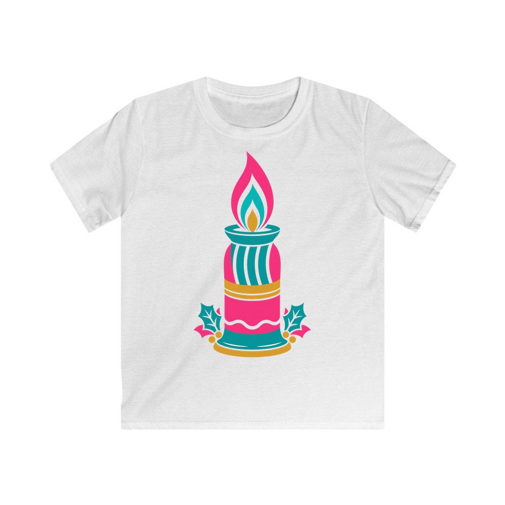 Retro Pink Christmas Candle personalised kids Christmas tee in white