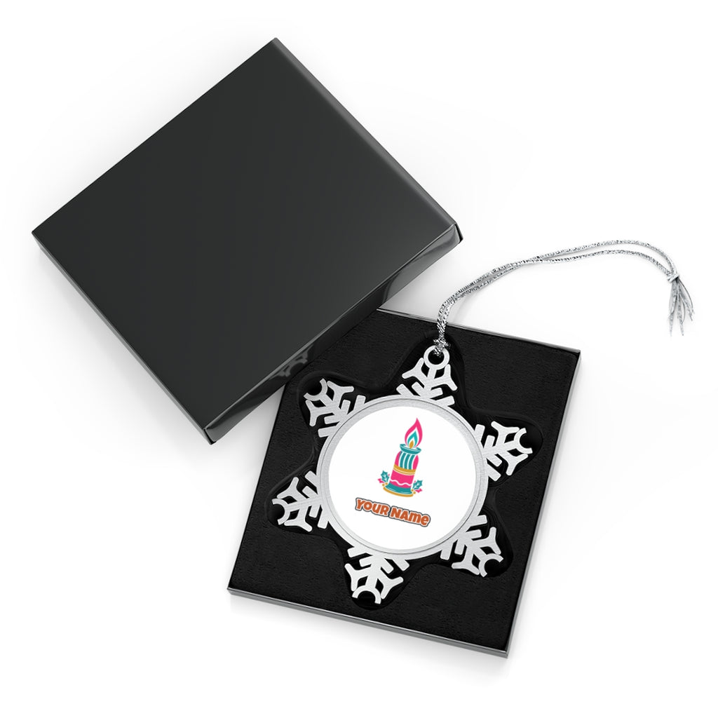 Retro Pink Christmas Candle Personalised Pewter Christmas Ornament