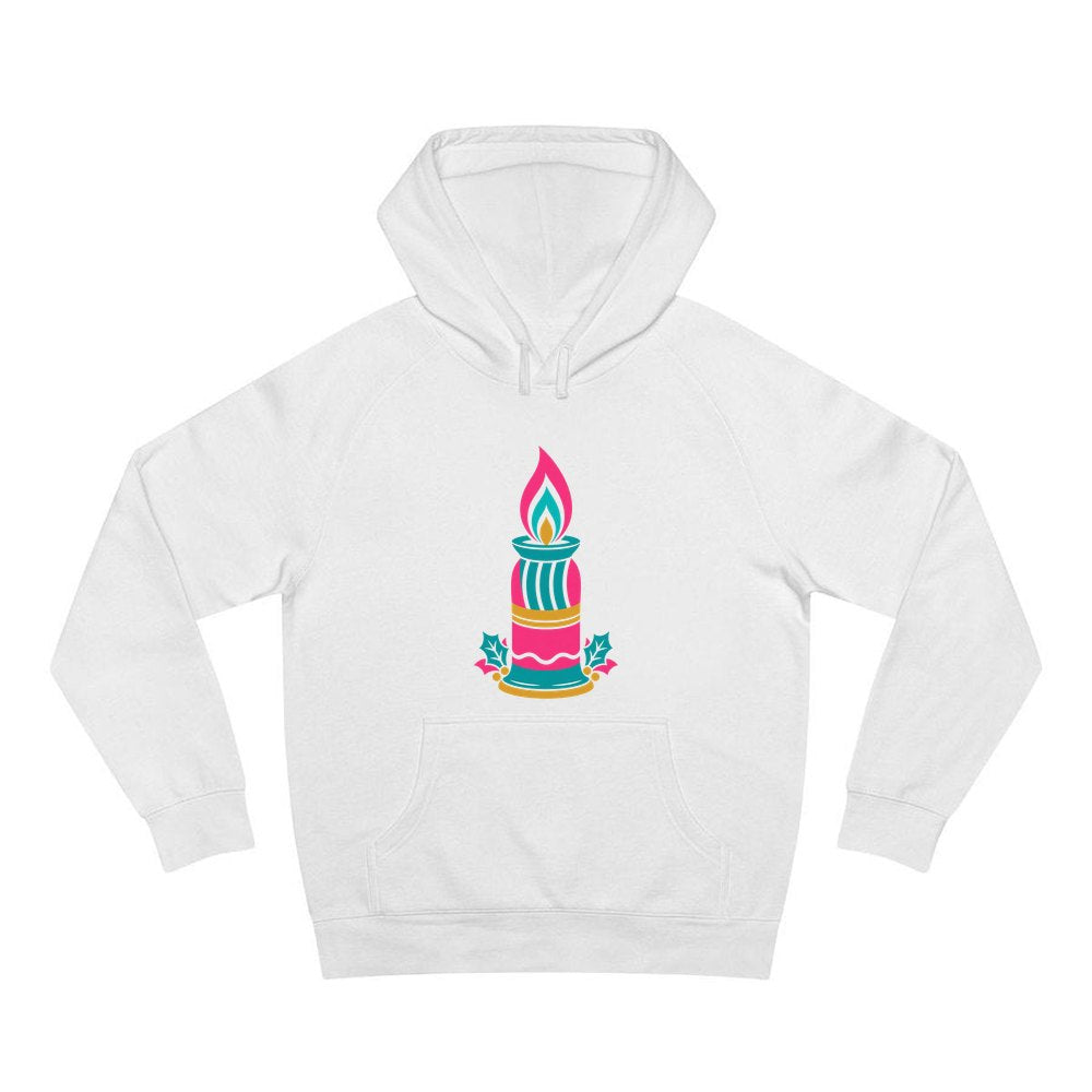 Retro Pink Christmas Candle personalised Christmas hoodie in white
