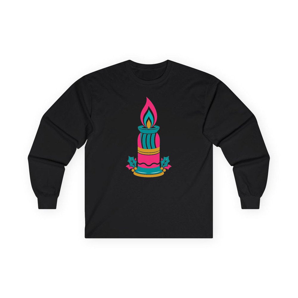 Retro Pink Christmas Candle personalised long sleeve Christmas T-shirt in black