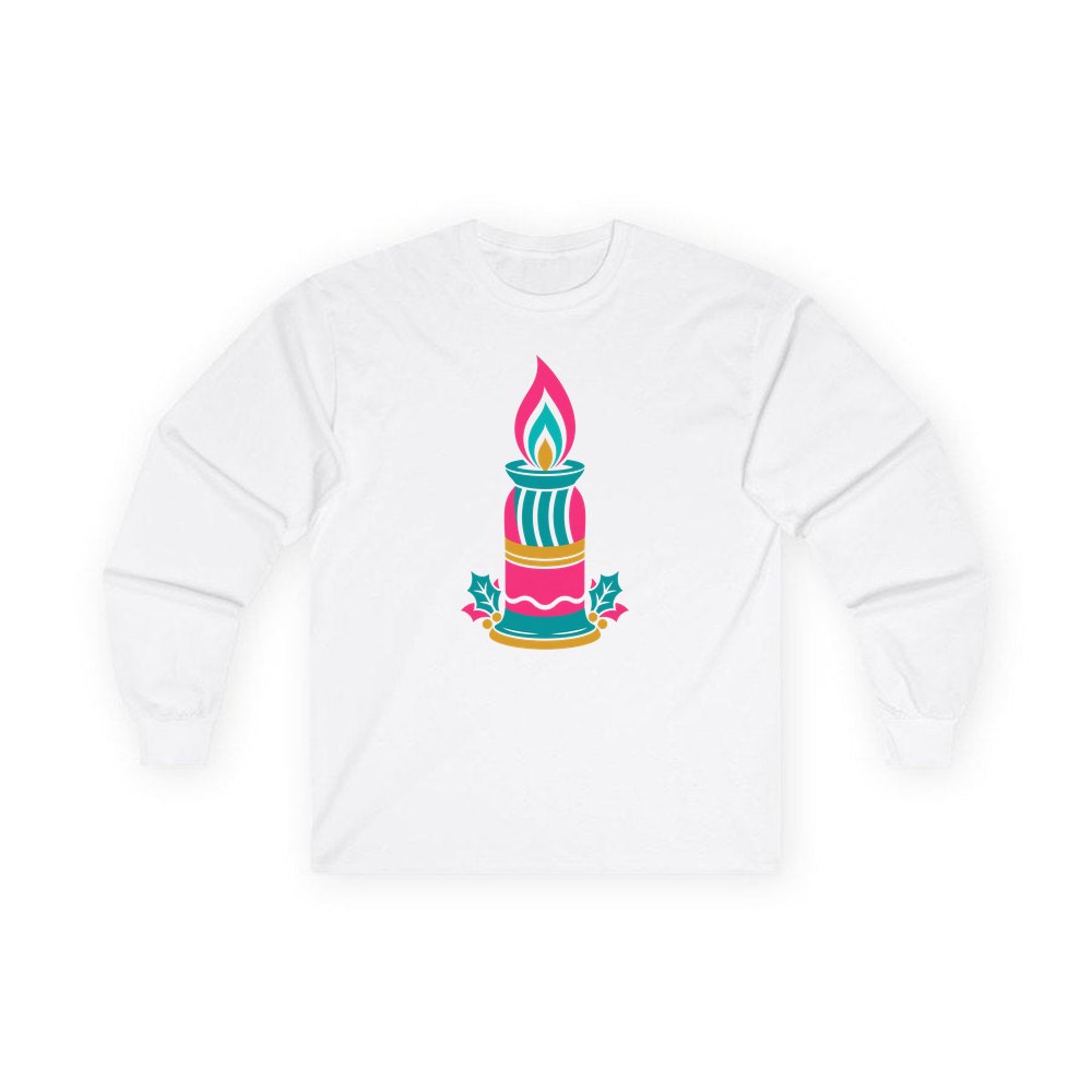 Retro Pink Christmas Candle personalised long sleeve Christmas T-shirt in white