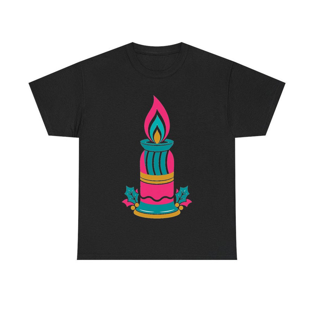 Retro Pink Christmas Candle personalised Christmas T-shirt in black