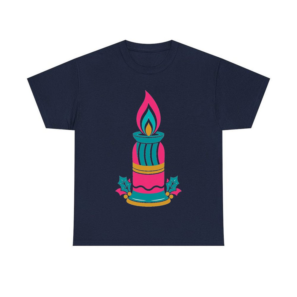 Retro Pink Christmas Candle personalised Christmas T-shirt in navy