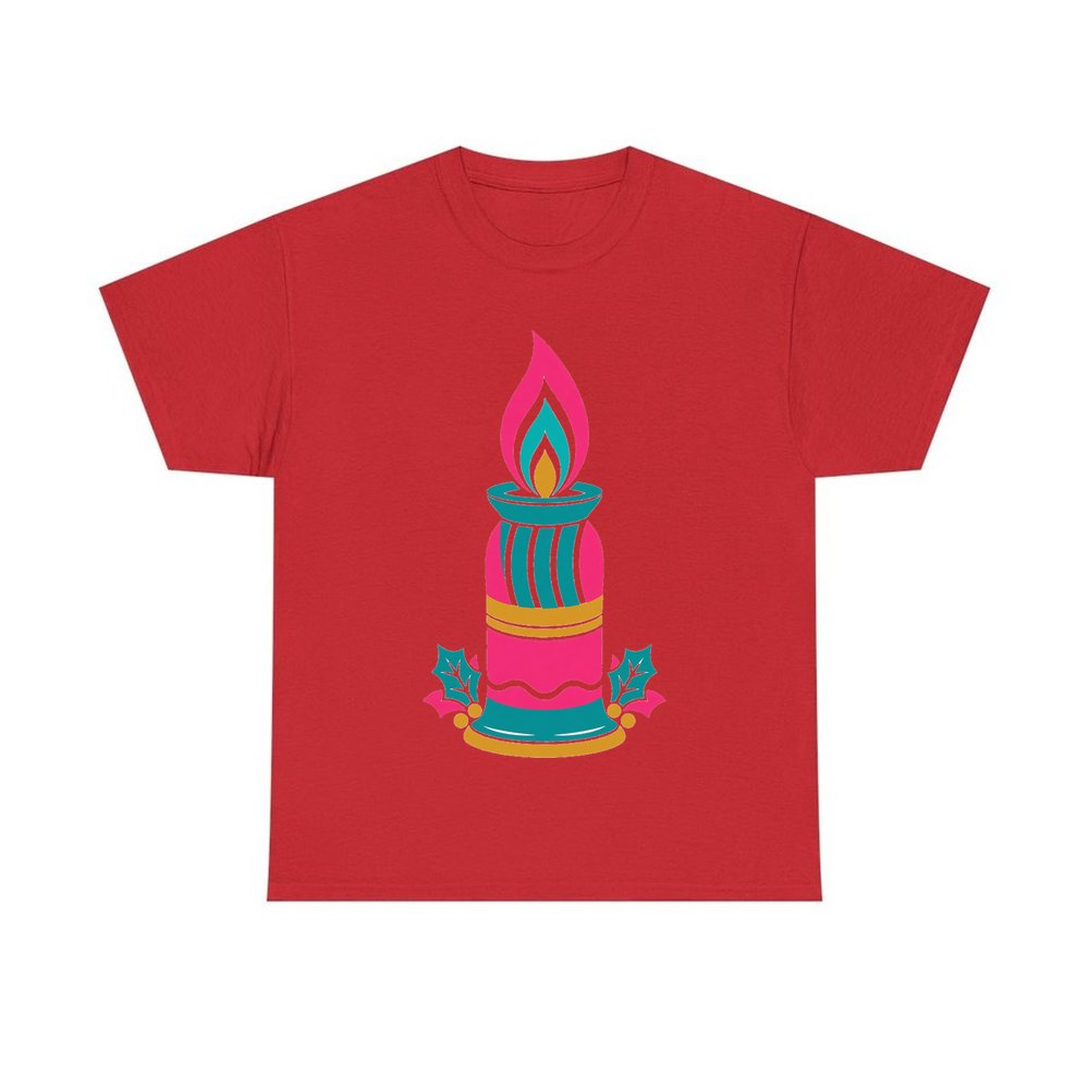 Retro Pink Christmas Candle personalised Christmas T-shirt in red