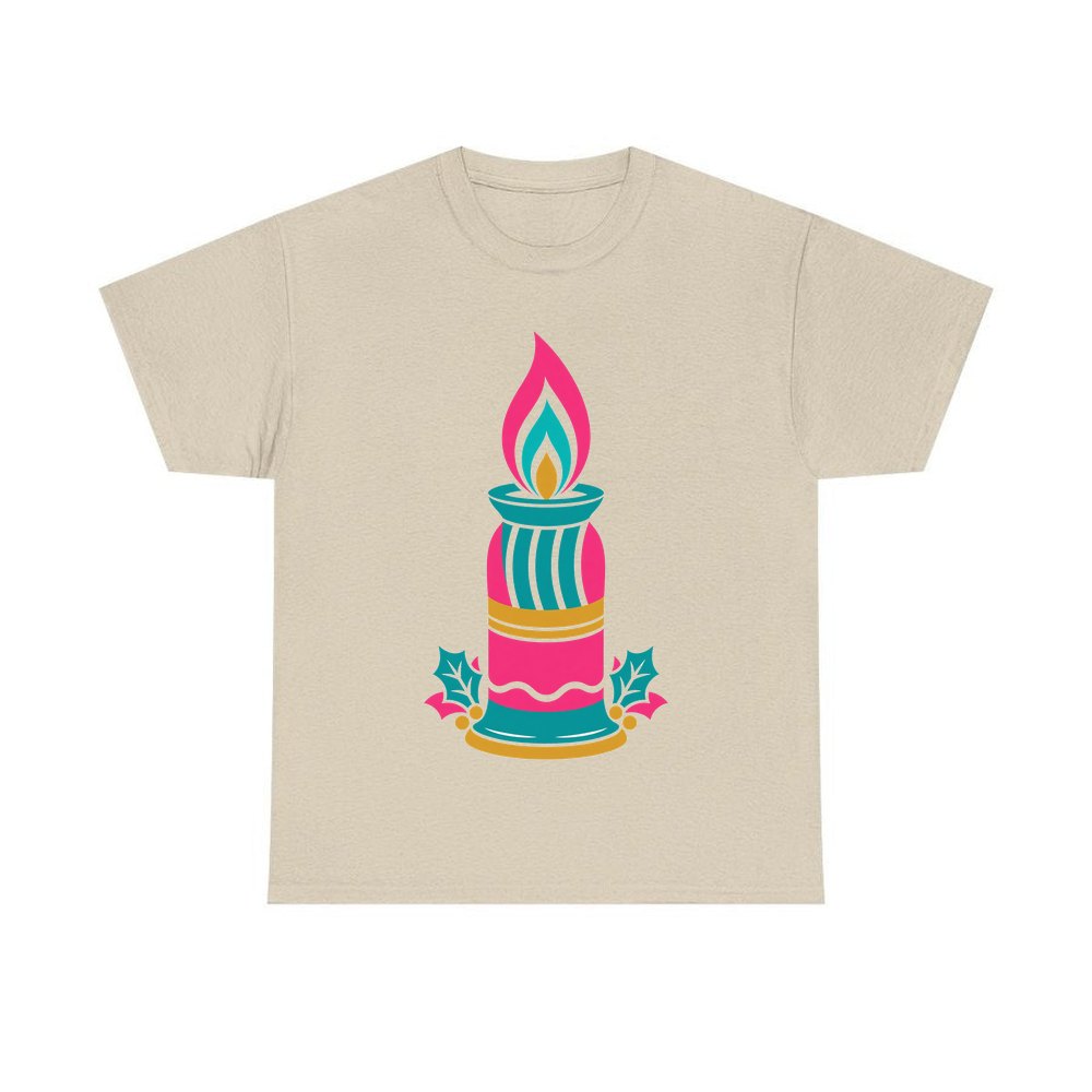 Retro Pink Christmas Candle personalised Christmas T-shirt in sand