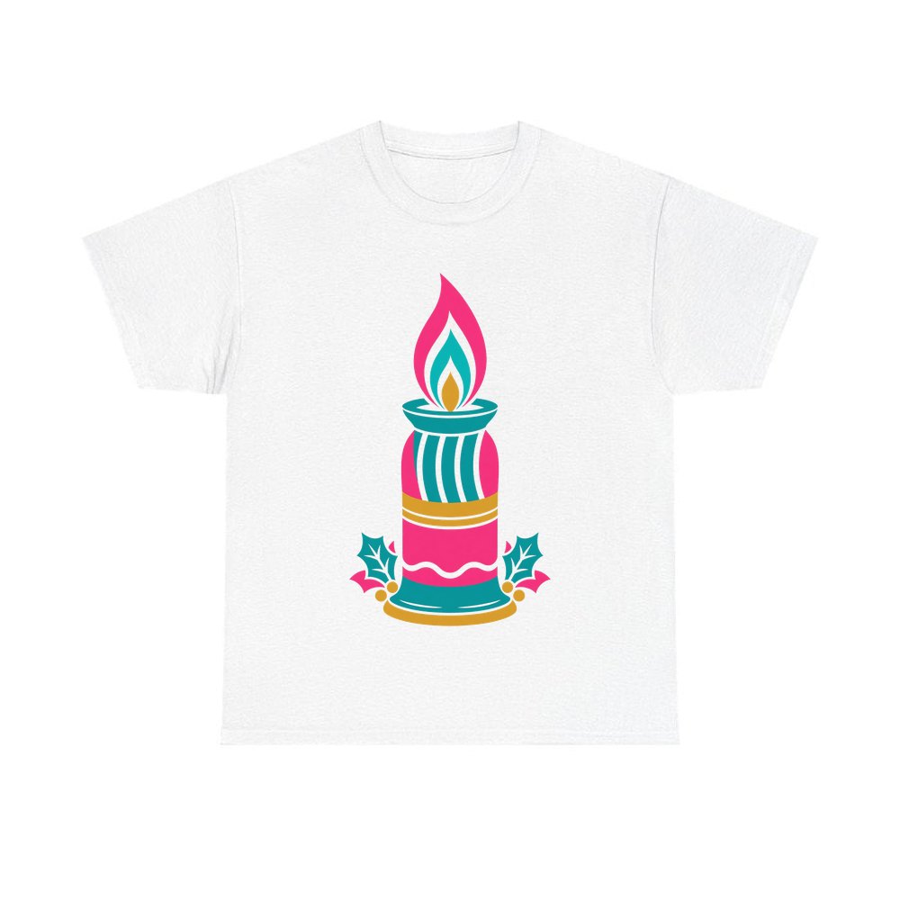 Retro Pink Christmas Candle personalised Christmas T-shirt in white