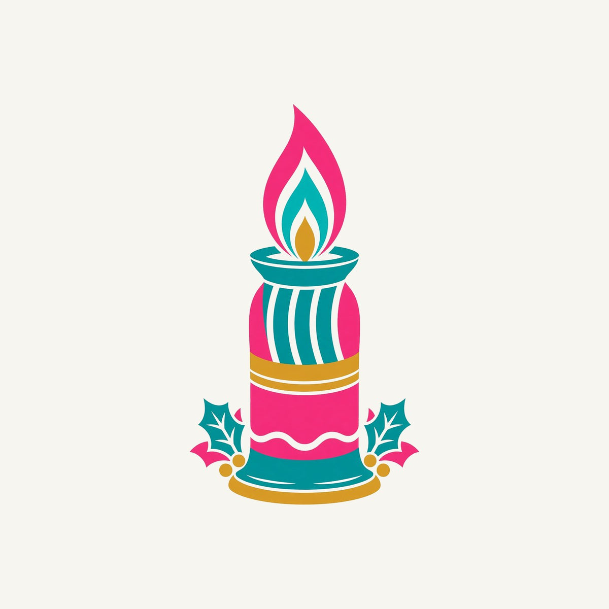 Retro Pink Christmas Candle Christmas artwork, the design printed on the personalised Santa sack