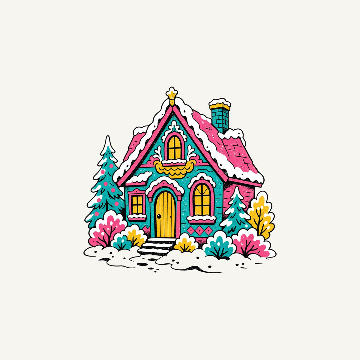 Retro Pink Christmas Cottage Personalised Christmas Mug