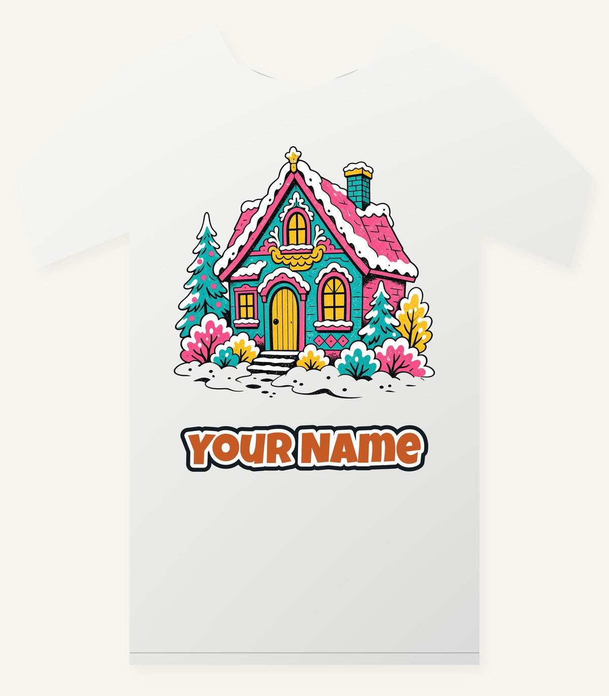 Retro Pink Christmas Cottage Personalised Christmas T-Shirt and Hoodie