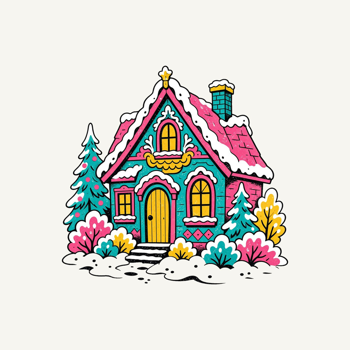 Retro Pink Christmas Cottage Personalised Christmas T-Shirt and Hoodie