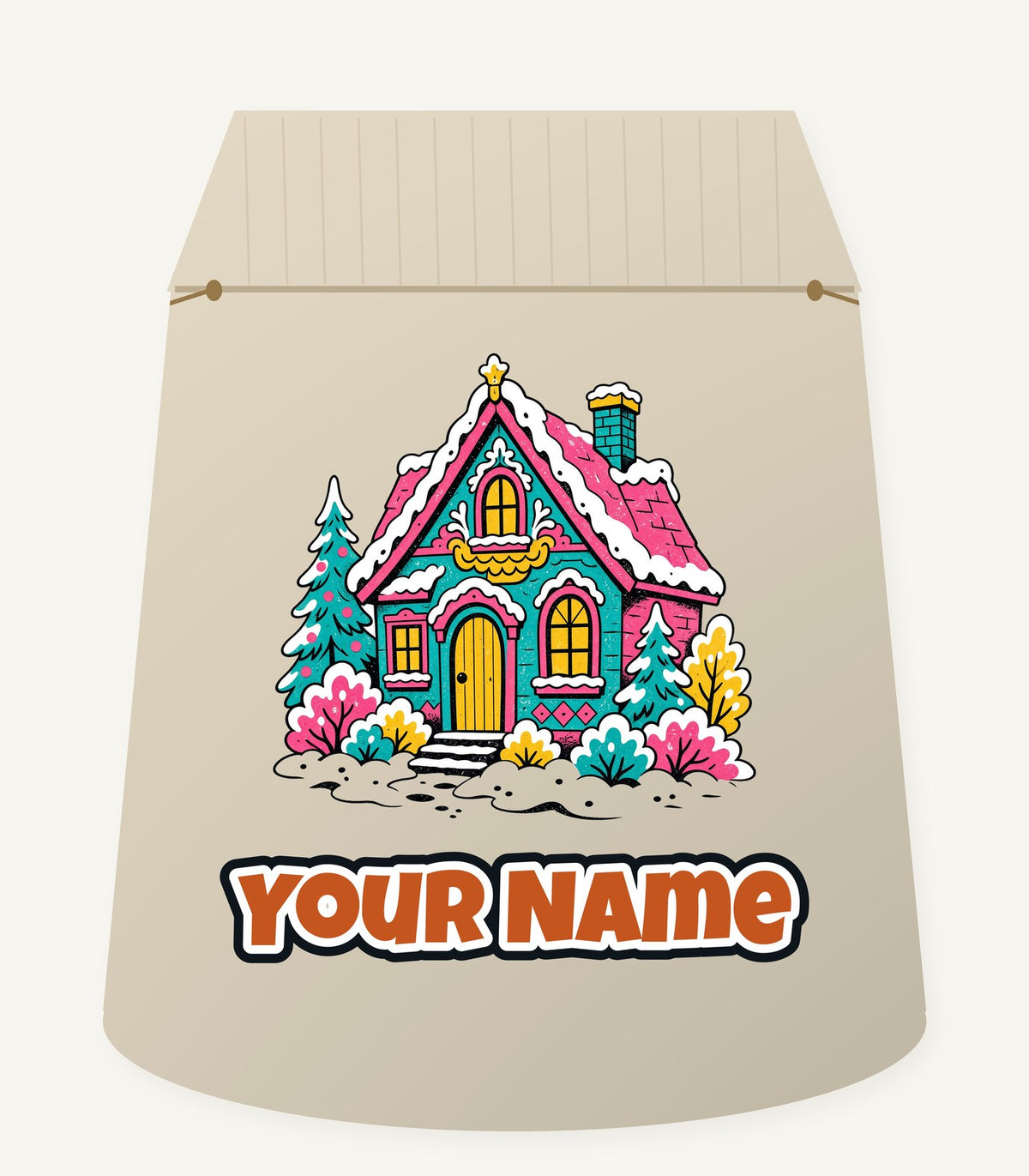 Retro Pink Christmas Cottage Personalised Santa Sack
