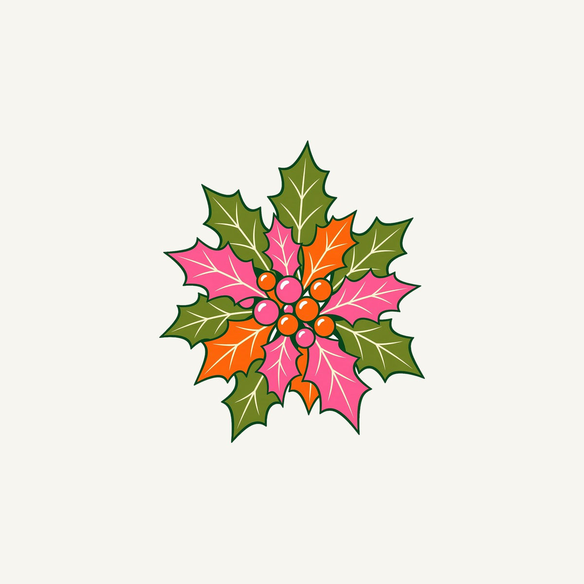 Retro Pink Holly Leaves Personalised Christmas Mug