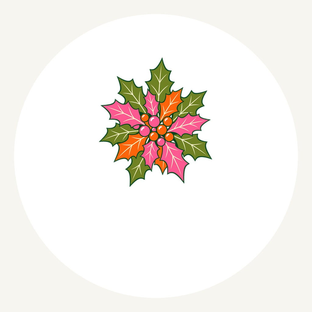 Retro Pink Holly Leaves Personalised Pewter Christmas Ornament
