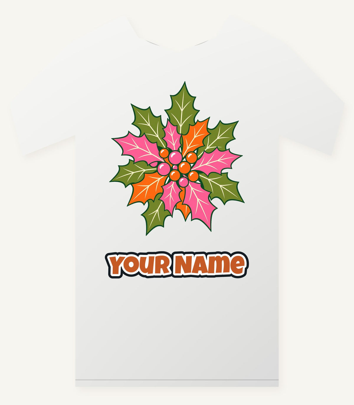 Retro Pink Holly Leaves Personalised Christmas T-Shirt and Hoodie